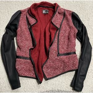 Kut From The Kloth Women's L Shawl Collar Faux Leather Trim Jacket Black Red